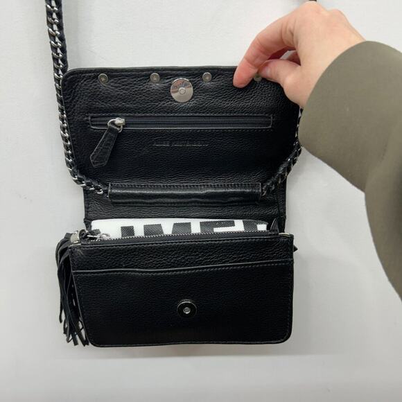 NEW $228 Aimee Kestenberg Black Chain Fringe Tassel Leather Crossbody Purse Bag - Picture 6 of 9